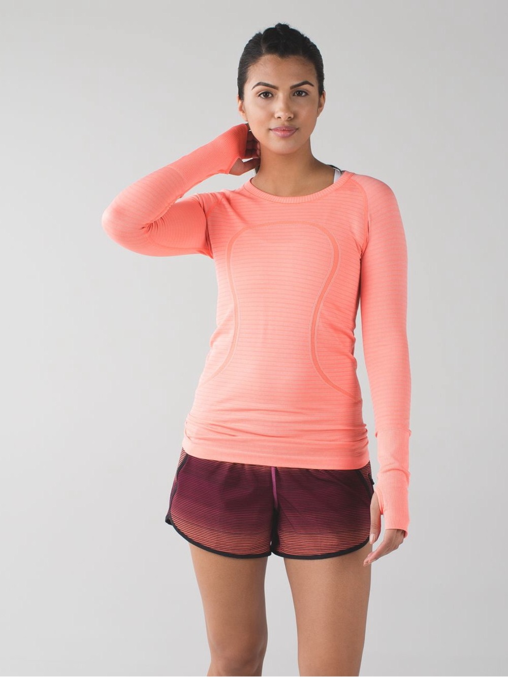 Lululemon Swiftly Tech Long Sleeve Shirt 2.0 Hip Length Orange Striped Sz 6